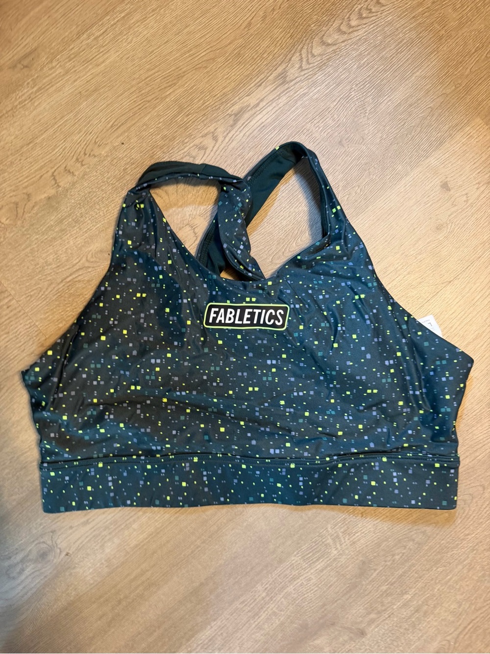 Fabletics Black Tank with Green and Blue Pixel Print